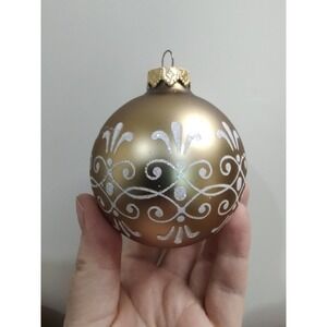 VTG HD Dark Gold Glass Ball Christmas Ornament Lot Of 3 Glitter Design B1